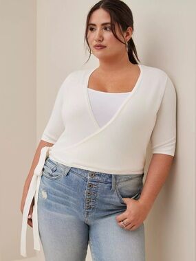 Torrid Shrug Wrap Front Short Sleeve Fitted Sweater with side tie women size 2X